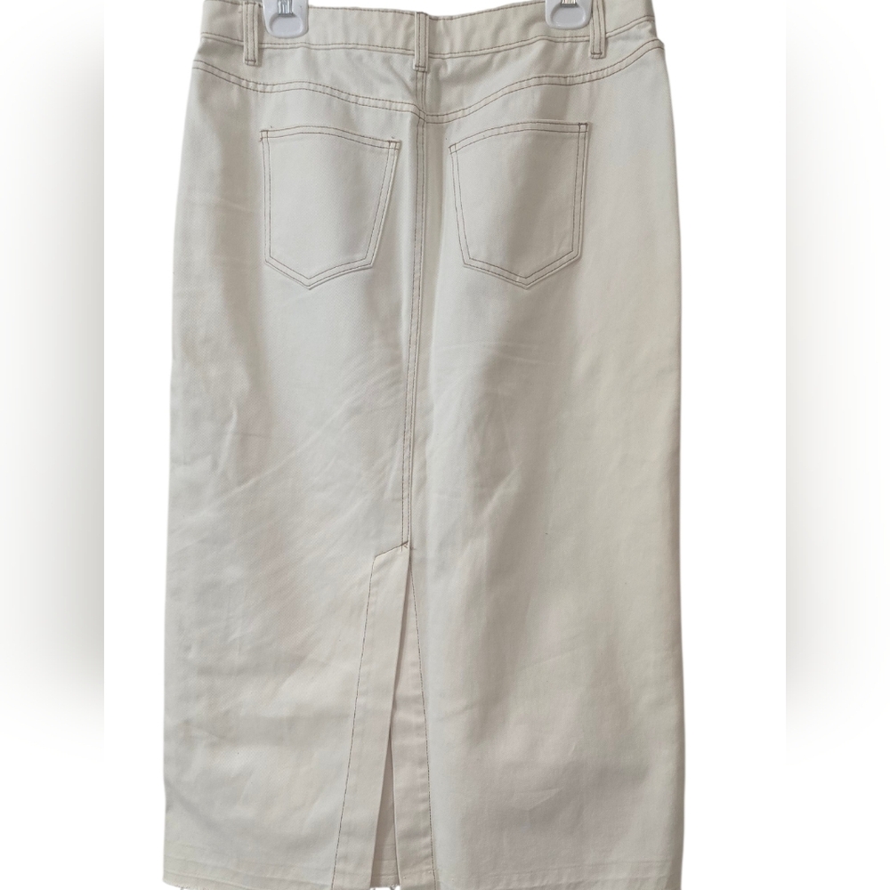 Future Collective By Reese Blutstein Denim Cream Maxi Skirt Size 12 - Picture 3 of 6